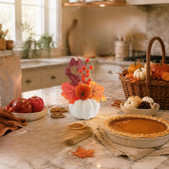 Thanksgiving Seasonal Foam Wreath with Pumpkin Theme and Maple Color Accents