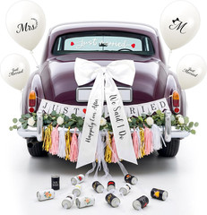 37 Pcs Wedding Car Decorations Just Married Bows Signs Garlands Balloons Kit Set