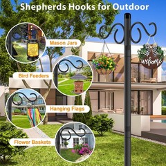 Adjustable Shepherd Hooks for Outdoor, 2 Pack 80 Inch 5 Prong Base … Fast Ship