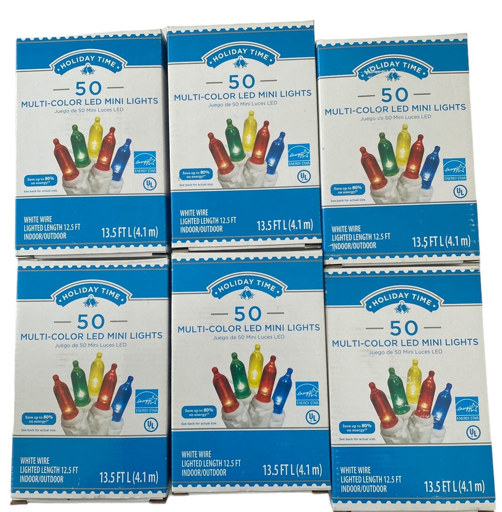 Holiday Time 50 LED Multi-Color Mini Lights. Save Energy White Wire. Lot Of 6