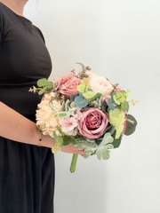 Blush Pink Rose Bridal Bouquet, Dusty Rose Wedding Flowers, Silk Flower Bouquet