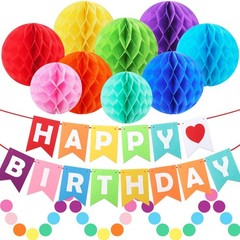 Happy Birthday Banner Decorations, Rainbow Birthday Decorations Set, Paper Fl…
