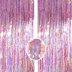 Pink Backdrop Streamers 2 Pack 1M*2M Metallic Tinsel Foil Fringe Curtains fo…