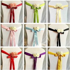 4 X Floral Chair Ribbon Sash Cover Adjustable Ribbon Satin Bow Wedding Party