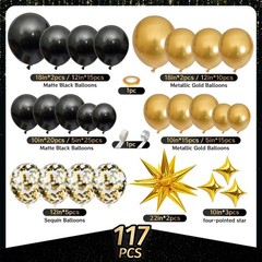 Black and Gold Balloon Arch Kit 117 PCS, Gold and Black Party Decorations, 20…