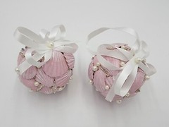 Handmade Pair of Pink Seashell Bouquet/Ornament 3.5″ Orb Beach Decor