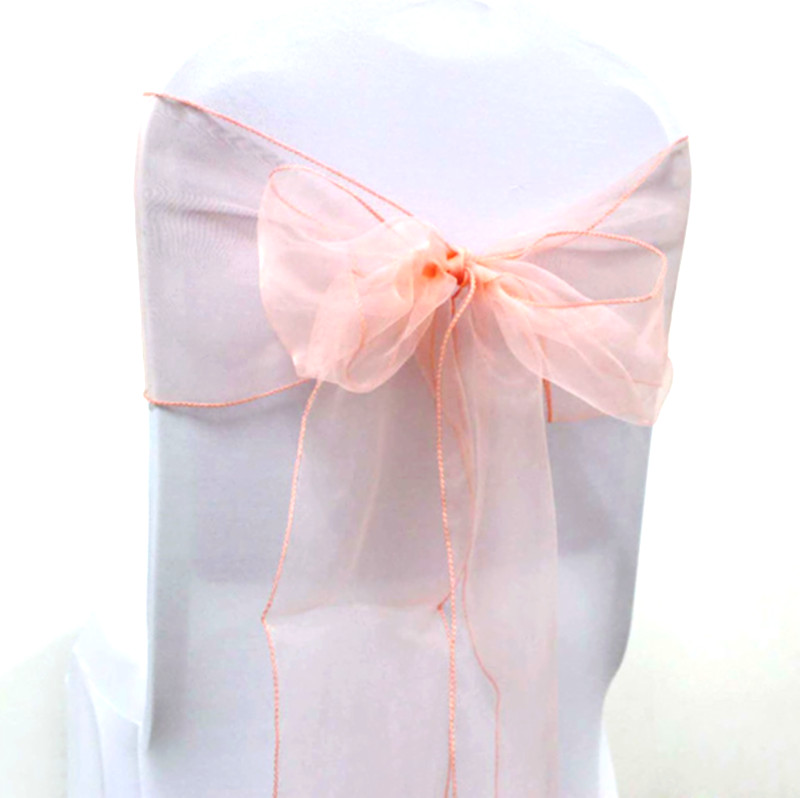 25 Peach Organza Chair Sashes Bows Ties Wedding Birthday Party Venue Decoration