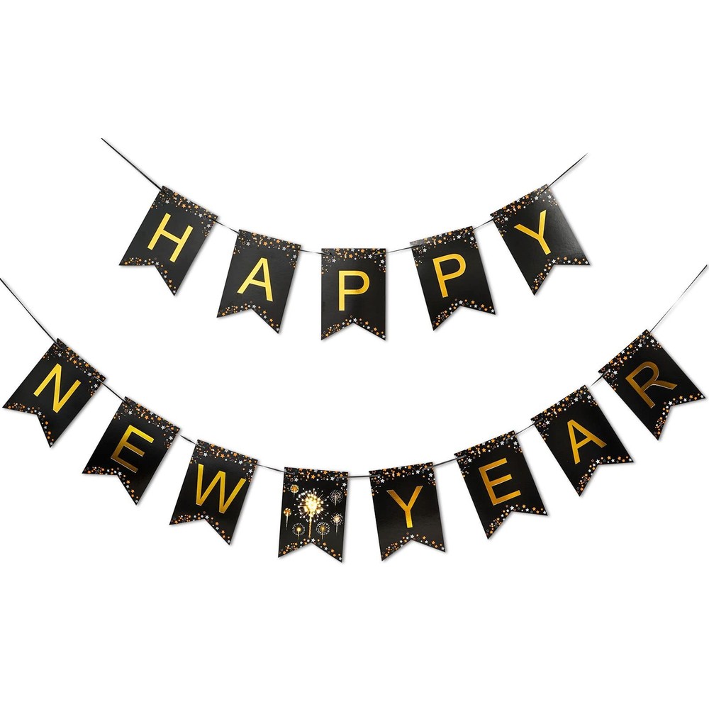 MiniRed New Year Banner 2026, Happy New Year Bunting Banner with Shiny Gold L…