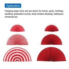 12Pcs Hanging Paper Fans Party Set Decoration for Home Birthday Wedding Red