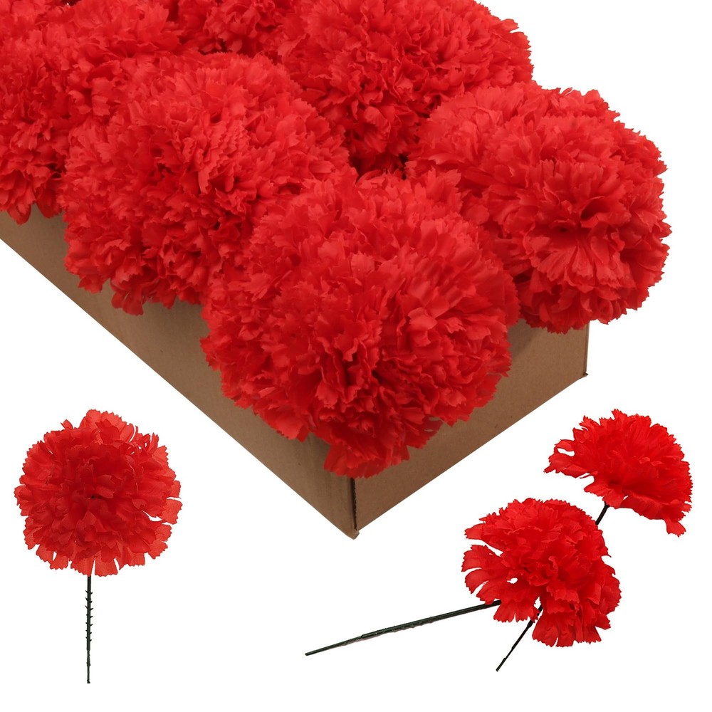Larksilk Red Carnations, Fake Flowers, 100 Pack for Events, Weddings, DIY