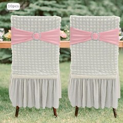 10pcs Stretch Chair Sashes Bows，Wedding Party Event Decorations- Pink
