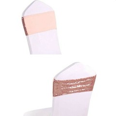 rose gold sequin chair bands + rose gold table runners wedding party decoration
