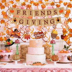 FRIENDSGIVING Burlap Banner Paper Triangular Bunting Maple leaf Garland Plast…