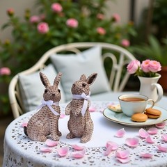 Rattan Effect Resin Easter Bunny Figurines Decor 2 PCS Wicker Looking Rabbit …