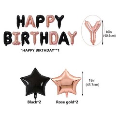 14th Birthday Decorations – Black Rose Gold Number 14 Star Foil Balloons, Lat…