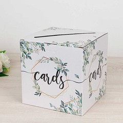 8″ x 8″ White Gold Greenery Theme Money Card Box Geometric Foil Print Events