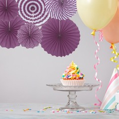 6Pcs Hanging Paper Fans Party Set Decoration for Home Birthday Wedding Purple