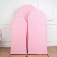 3 PINK Matte Fitted Spandex Round Top Arch Backdrop STAND COVERS Set Events