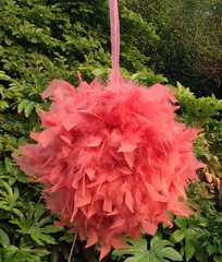 Feather Pom Poms Kissing Ball Decorate Ball Chandelle Ball 12 inches Coral/Peach
