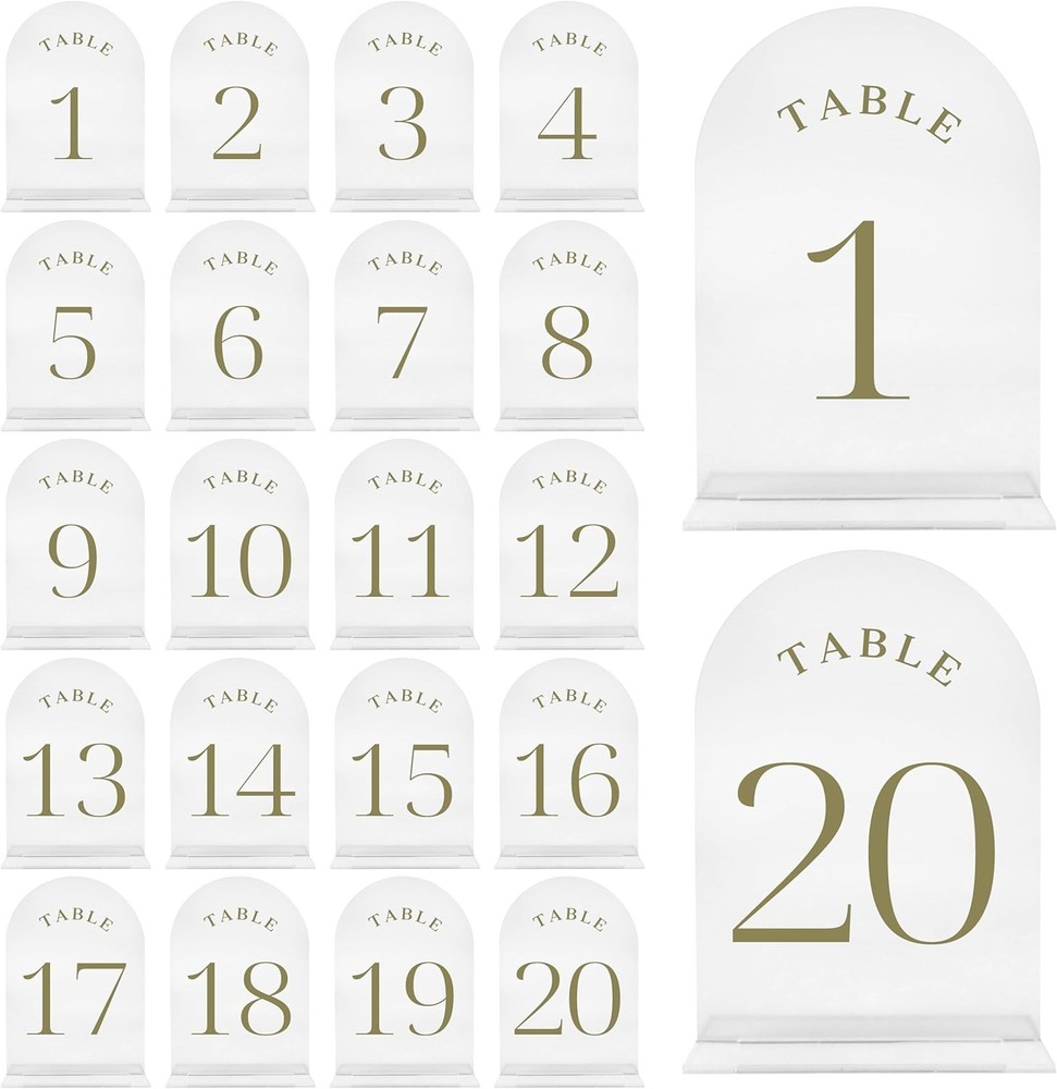 Wedding Table Numbers 1-20 – Frozen Design, Acrylic Cards With Gold Number, P…