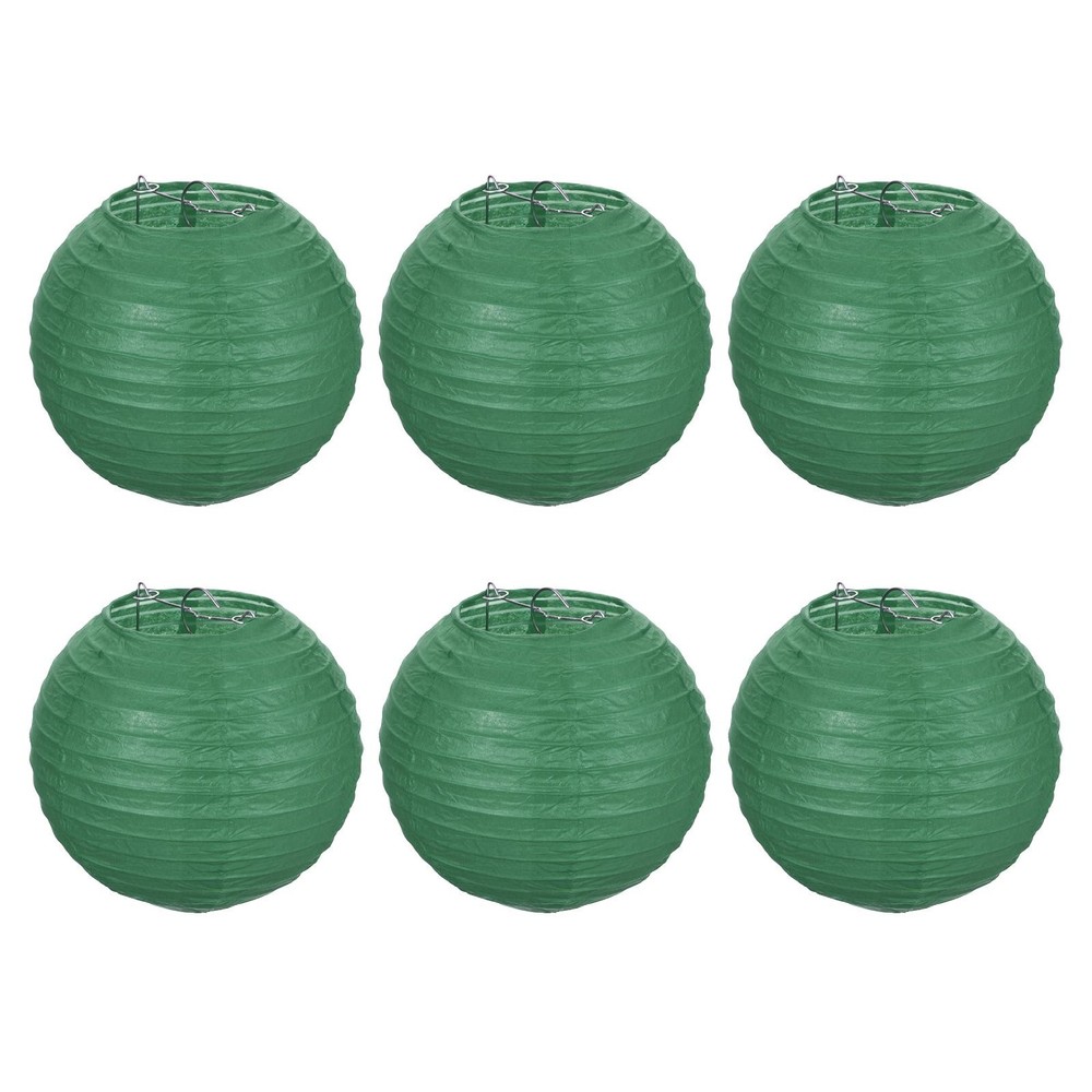 6pcs 6 Inch Folding Hanging Paper Lanterns Small Lampshade Dark Green