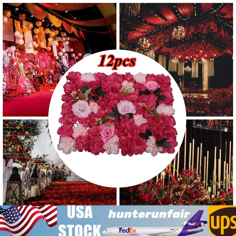 12X Flower Wall Panel Artificial Floral Wall Backdrop Photo Venue Wedding Decor