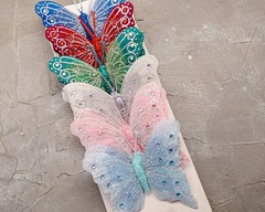 12PC 4″ Pastel + Silver Glitter Feather Butterfly Craft DIY Wedding Cake Topper