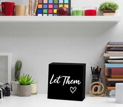 Let Them Wooden Sign, Mental Health Quote Farmhouse Wood Box Sign 5 X 5″, Let…