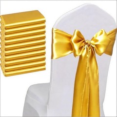Pack of Wedding Satin Chair Sashes Bows 7x108inch Ribbon Fabric Bands 50 Gold