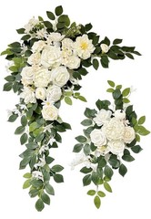 Odouzy 2 Pack Wedding Arch Flowers Artificial Floral Swag White Green Decor