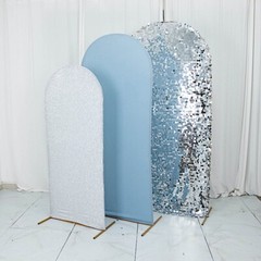 3 DUSTY BLUE SILVER Assorted Fitted Round Top Arch Backdrop STAND COVERS Set