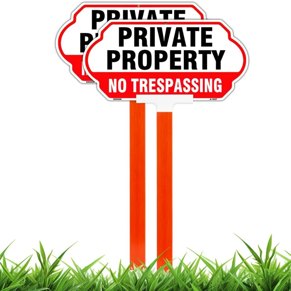 No Trespassing Signs Private Property With Stake, 14×7 Inch/36 inch Height, A…