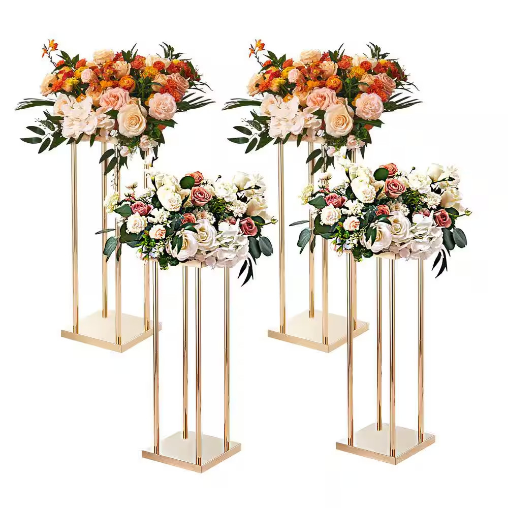 4-Piece Gold Metal Column Wedding Flower Stand 31.5 In. 80 Cm with Metal Laminat