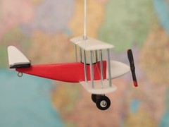 Hanging Airplane, Red White Black, Nursery Decor, Decorative wooden airplane