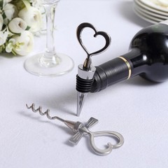 Silver Heart Wine Bottle Stopper Opener Gift Set Wedding Favor Party Events Home