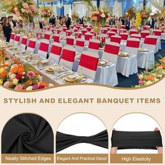 50 Pcs Spandex Chair Sashes Bows with Slider Buckle Black
