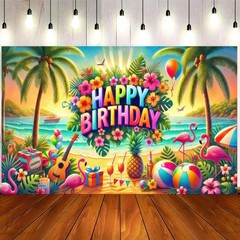BlissYard Hawaiian Birthday Banner Tropical Party Backdrop Luau Celebration D…