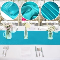 4 Pack Satin Table Runner 12 x 108 Inch Long Bright Silk and Smooth Teal