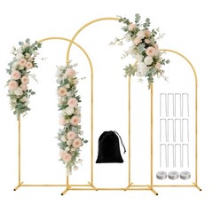 3 Pack Metal Arch Backdrop Stand 6ft 5ft 4ft Gold Wedding Balloon Frame