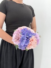 Blue & Blush Pink Wedding Bridal Bouquet, Silk Flower Bouquet, Lavender Wedding