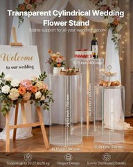 Versatile Cylinder Plinth Set – 3pcs Clear Acrylic Stands for Weddings & Parties