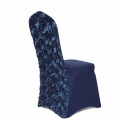 Navy Blue Satin Rosette SPANDEX Stretchable Banquet CHAIR COVER Wedding