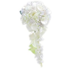 Calla Lilies Simulation Rose Diamonds Pearl Bride Wedding Bouquet (White)