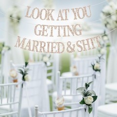 Look At You Getting Married Banner Bachelorette Party Wedding Decor Sign