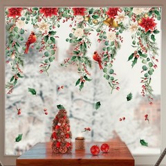 9 Sheets Christmas Floral Window Cling Stickers Hanging Poinsettia Flowers Eu…