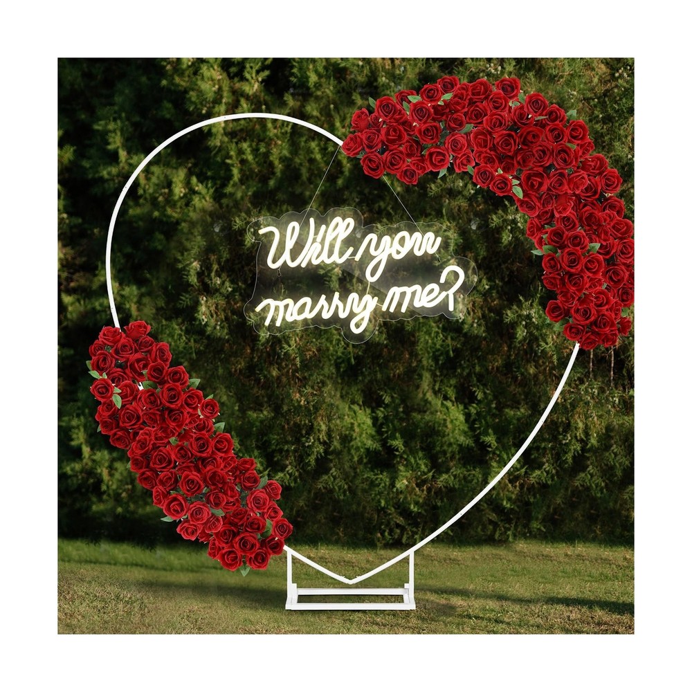 VIHOSE 6.6ft Large Metal Heart Arch Stand and Will You Marry Me LED Neon Ligh…