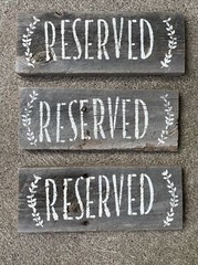 3 RESERVED Reversible Calligraphy SIGNS Wooden Event Painted Wedding Brown Grey