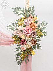 Champagne Pink Wedding Arch with Drapes & Artificial Flowers – Set of 4