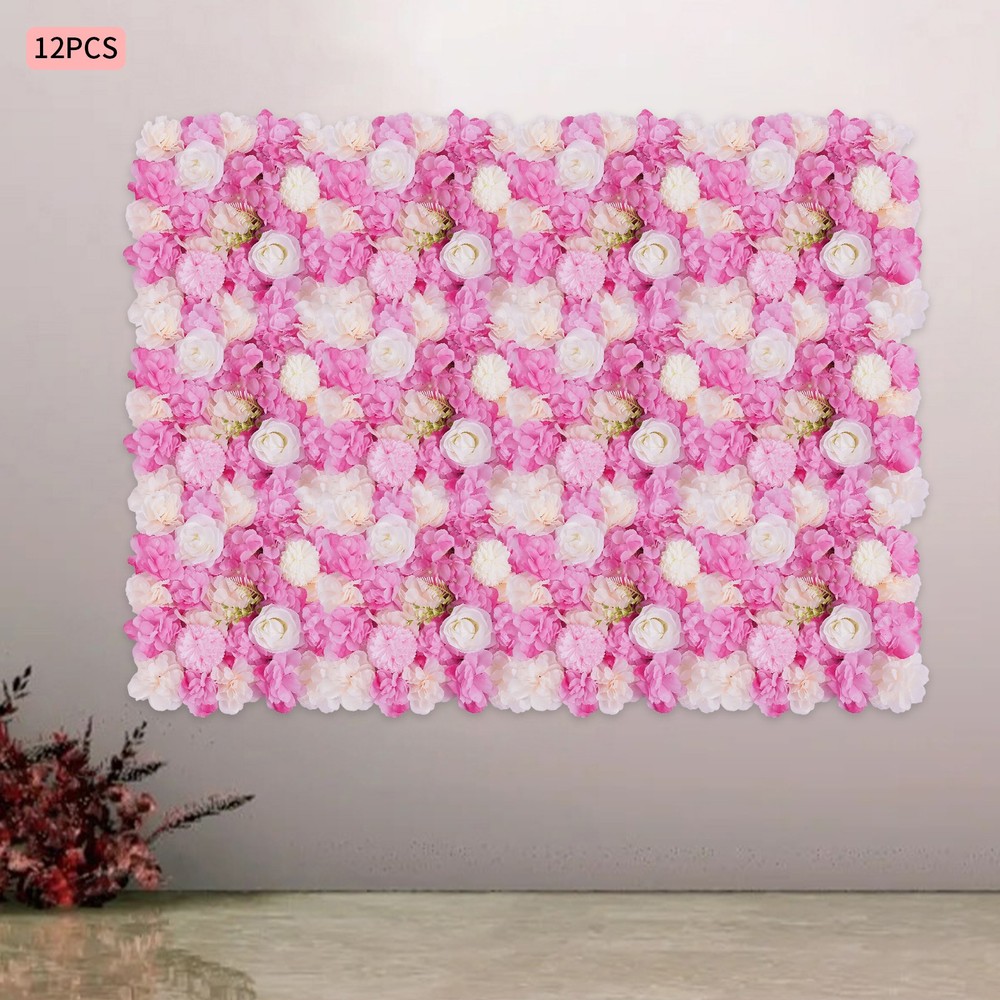3D Flower Wall Panel-12pcs Artificial Flower Wall Background Silk Rose Wedding
