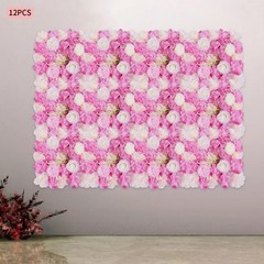 3D Flower Wall Panel-12pcs Artificial Flower Wall Background Silk Rose Wedding